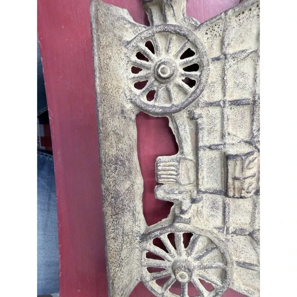 Antique Vintage Heavy Cast Iron Door Stop Old West Covered Carriage Wagon 12